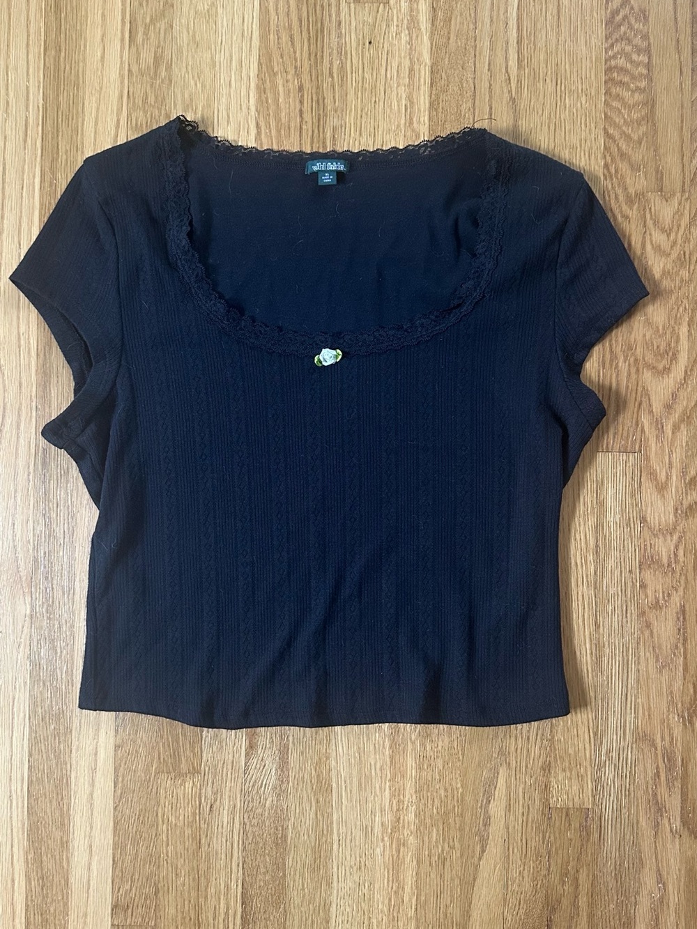 Wild Fable Black Scoop Neck Ribbed Short Sleeve Top